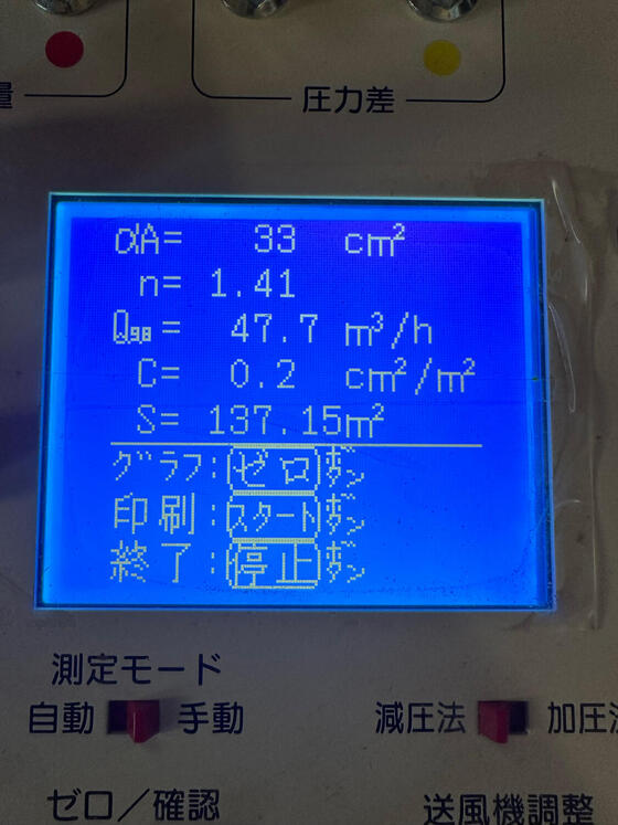 【香芝市】気密測定でC値0.2c㎡/㎡を記録